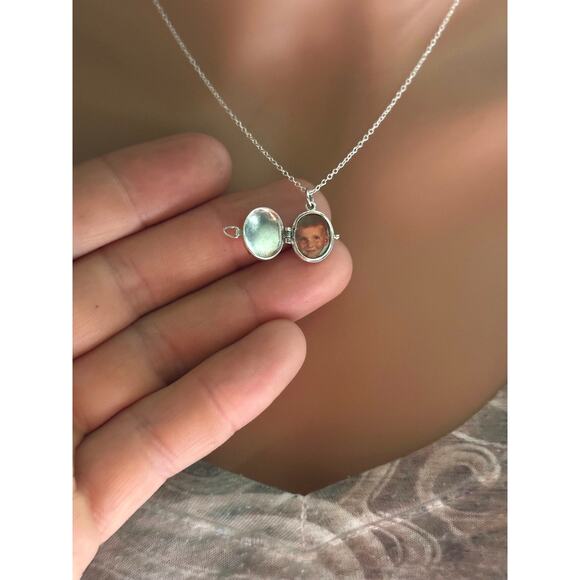 Sterling Silver Large Oval Locket Charm with Hammered Finish Necklace - Picture 2 of 7